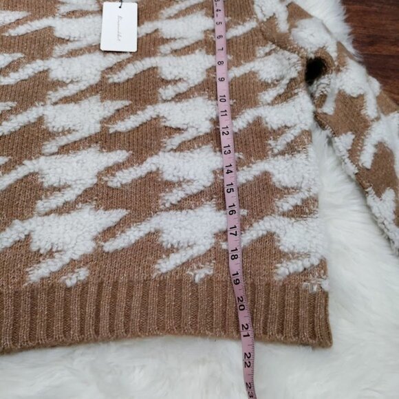 NWT Line & Dot Houndstooth Plush Sweater Pullover Winter Knit Brown Womens XS - Picture 5 of 12